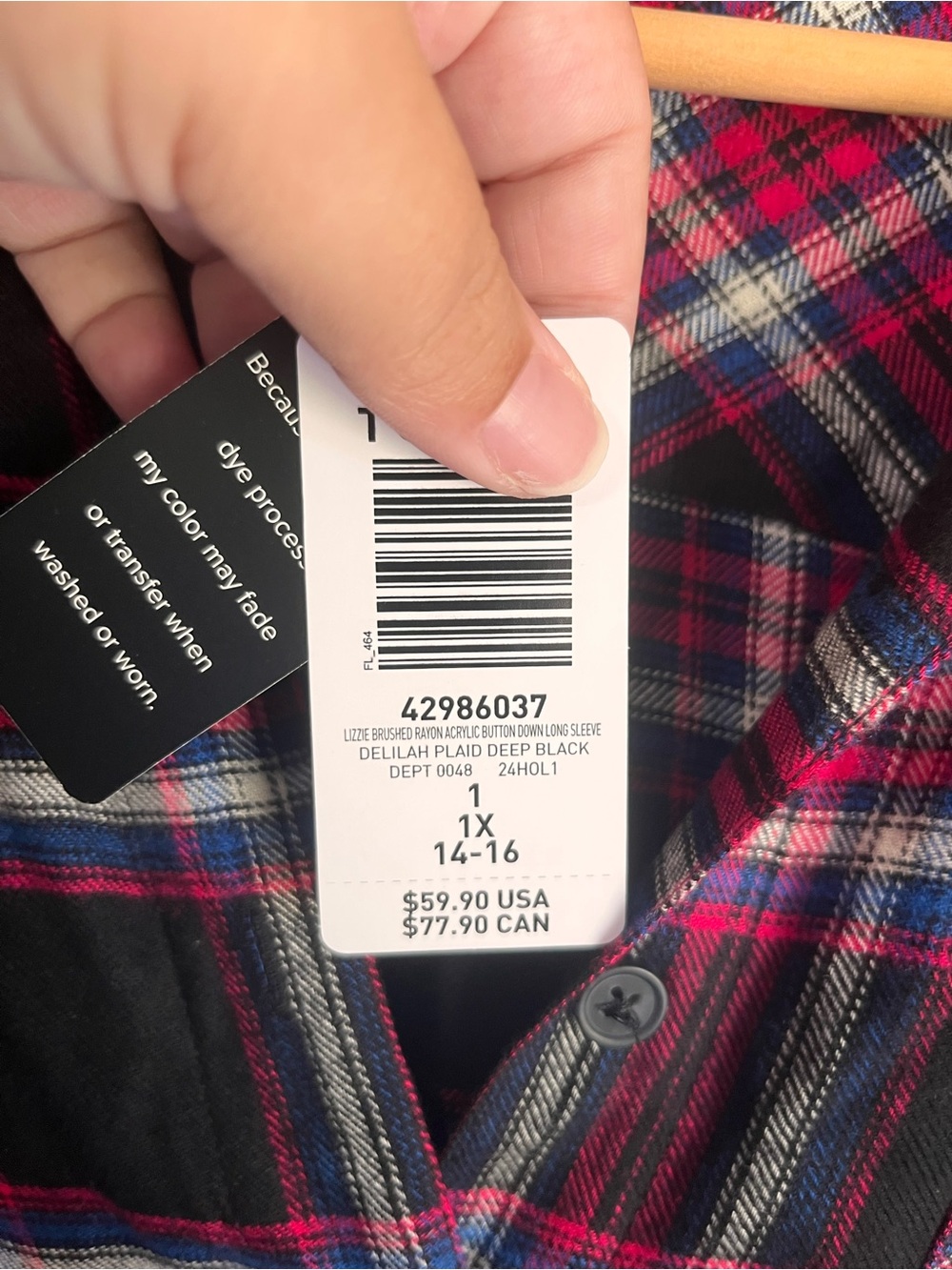 NWT Torrid Lizzie Plaid Button Down Shirt Red Black Size 1 14/16 - Picture 6 of 6